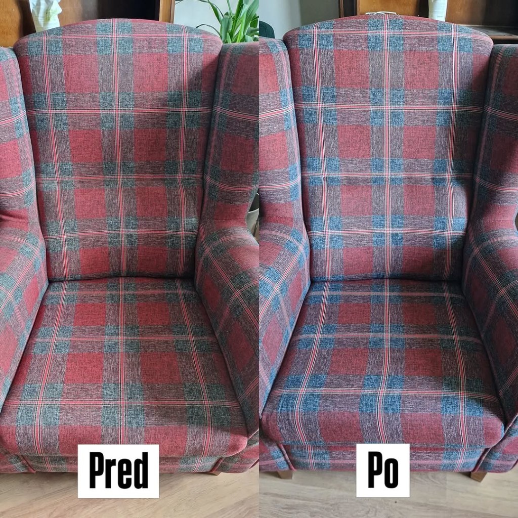 Pred a po tepovaní kresla